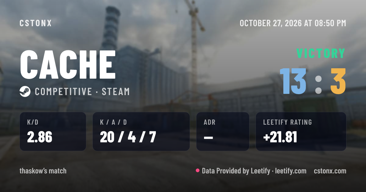 Share card: Victory on Cache, 13 - 3