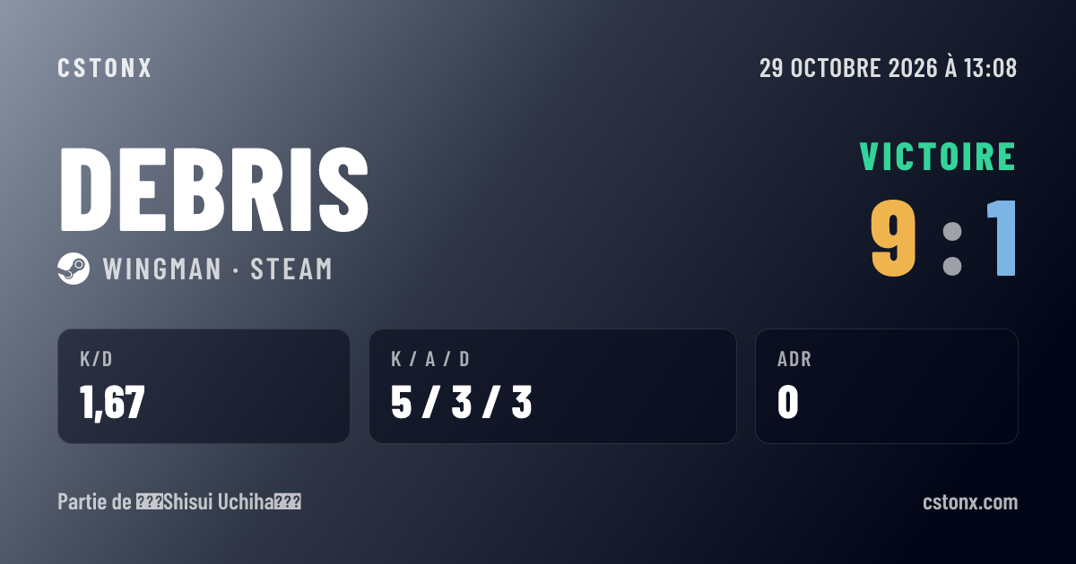 Carte de partage : Victoire sur Debris, 9 - 1