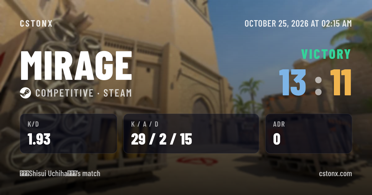 Share card: Victory on Mirage, 13 - 11