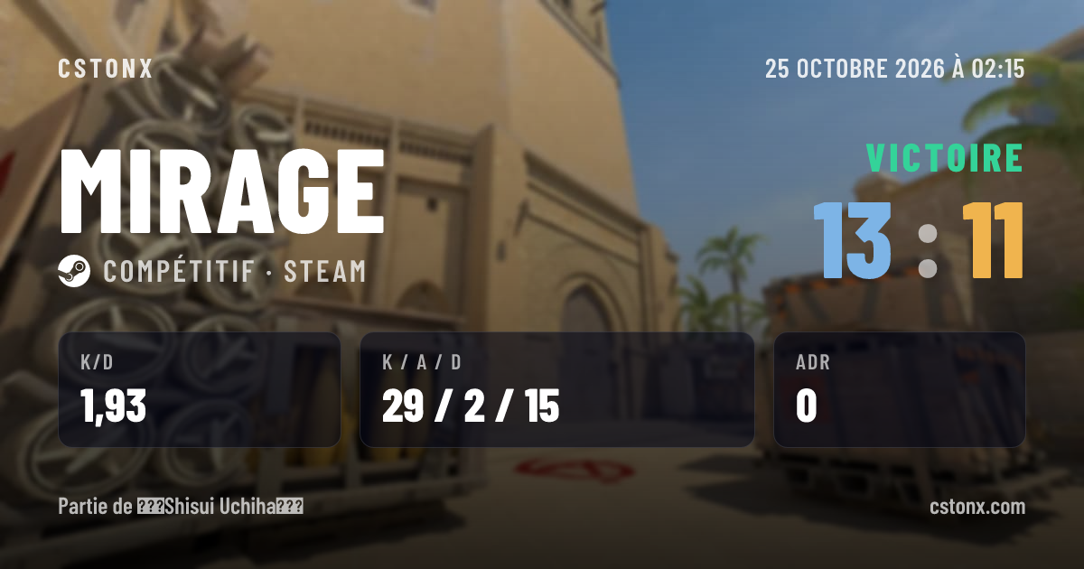 Carte de partage : Victoire sur Mirage, 13 - 11